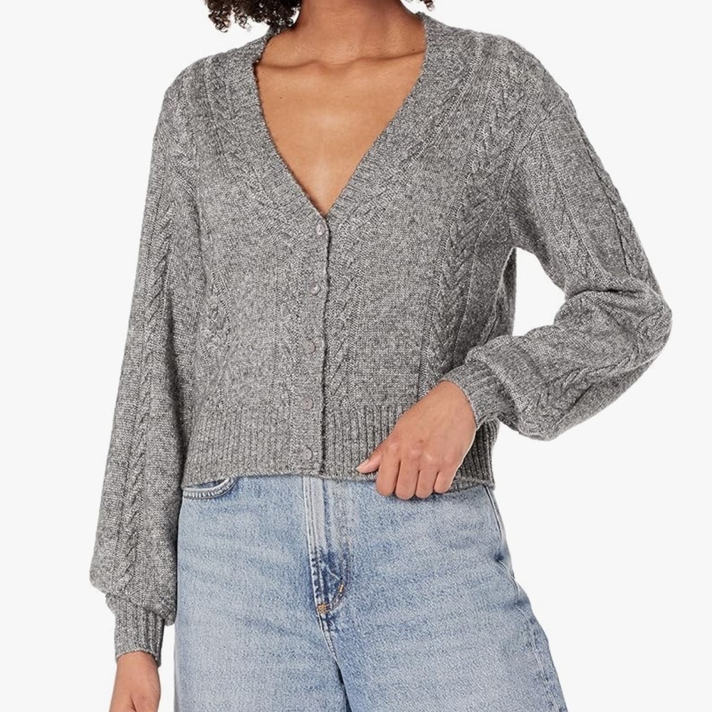 WOOLRICH Women’s Grey Cable Knit Chunky Grannycore Zip Up Sweater Sz SP